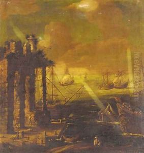 A Mediterrannean harbour with men-'o-war and other shipping