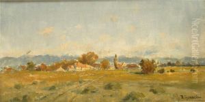 Blick Auf Dorf Mit Gebirgskette In Hintergrund