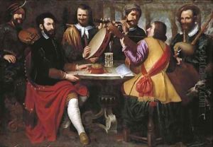 An elegant musical gathering with a patron by North-Italian School