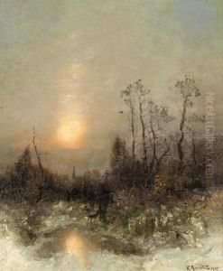 Hunter Returning Home In A Winter Landscape