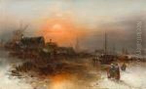 Ice Landscape At Sunset