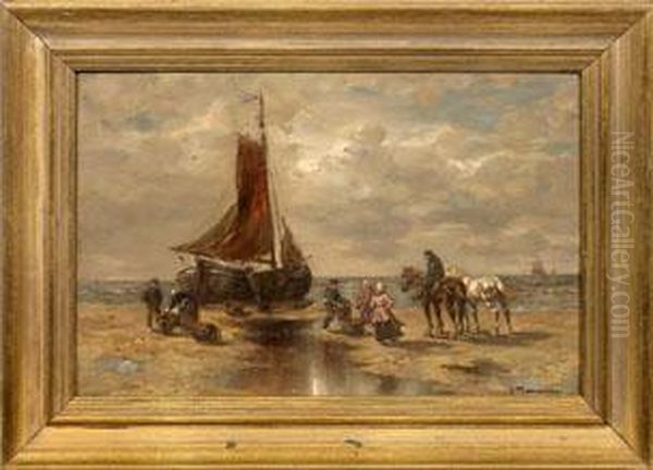 Hollandische Fischer Mit Boot Am Strand - view 1