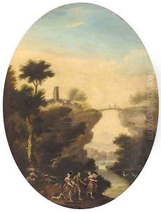 Lot and his daughters in an extensive landscape