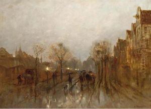 Figures In A Crowded Rainy Street by Desire Tomassin