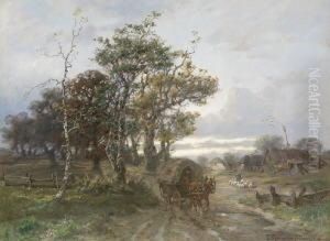 Pferdefuhrwerk Auf Der Dorfstrase
 Nach Dem Regen.