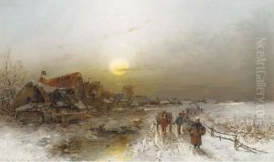 Dorf Im Winter Bei Morgendammerung by Desire Tomassin