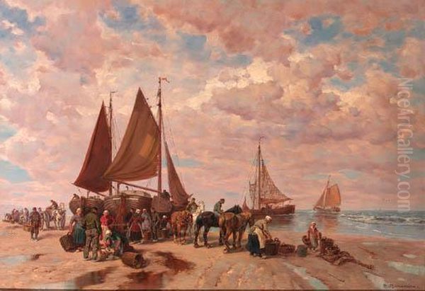 A Coastal Scene With Fisherfolk
Sorting The Day's Catch, Beachedfishing-smacks In The Background - view 1