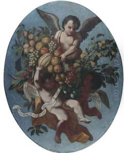 Three putti disporting with swags of fruit by North-Italian School
