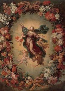 The Assumption of the Virgin, in a floral cartouche by North-Italian School