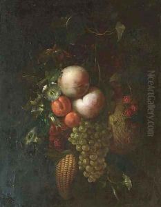 Peaches, grapes on the vine