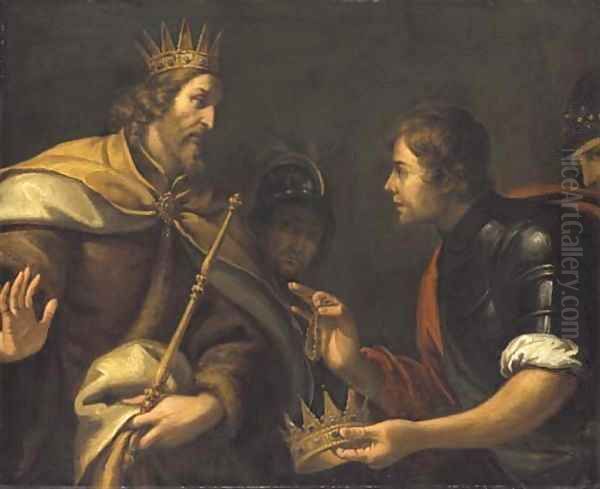 David presented with the crown and bracelet of Saul - view 1
