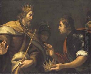 David presented with the crown and bracelet of Saul