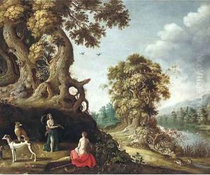 A wooded river landscape with Jupiter and Callisto by Roelandt Jacobsz Savery
