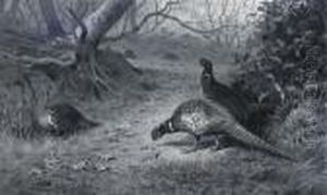 Pheasant On A Woodland Path, Late Autumn by Archibald Thorburn