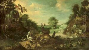 The Garden of Eden with a stag by Roelandt Jacobsz Savery
