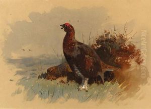 A Pair Of Red Grouse Among Heather by Archibald Thorburn