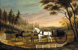 A gentleman with a horse and gig in a landscape by American School