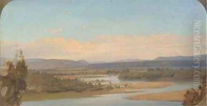 A river running through an extensive landscape by American School