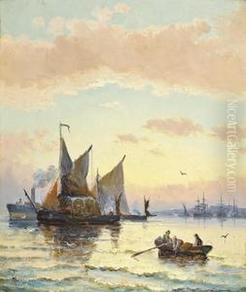 Hay Barges On The Medway At Dusk - view 1