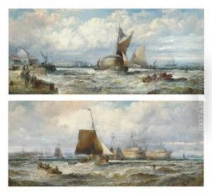 Hay Barges And Other Shipping In A Stiff Breeze Off Dover by William A. Thornley or Thornbery