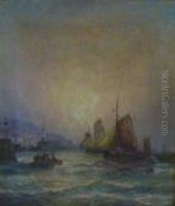 Fishing Boats Entering Scarborough Harbour by William A. Thornley or Thornbery