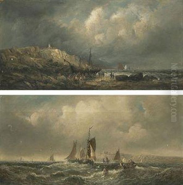 A Stiff Breeze Off The North
East Coast; And Figures Salvaging A Beached Wreck At Low Tide - view 1
