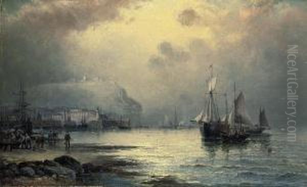 Fishing Vessels Off Scarborough At Dusk - view 1