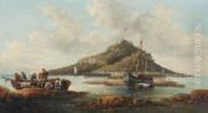 Coastal Scene With Islet And Fishing Folk Coastal Scene With Islet And Fishing Folk