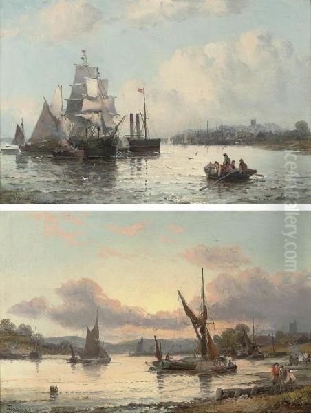 A Paddle Steamer And Other
Shipping On A River Estuary; And River Traffic At Dusk (both
Illustrated) - view 1