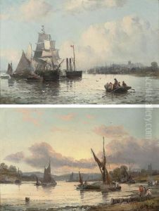 A Paddle Steamer And Other 
Shipping On A River Estuary; And River Traffic At Dusk (both 
Illustrated)
