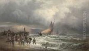Sorting The Catch On The Beach At Hastings by William A. Thornley or Thornbery