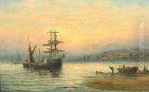 Sail Ships At Sunset On The Medway by William A. Thornley or Thornbery