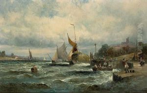 A Fresh Breeze, Mouth Of The Medway; Fishing Boats Off Boulogne (a Pair) by William A. Thornley or Thornbery