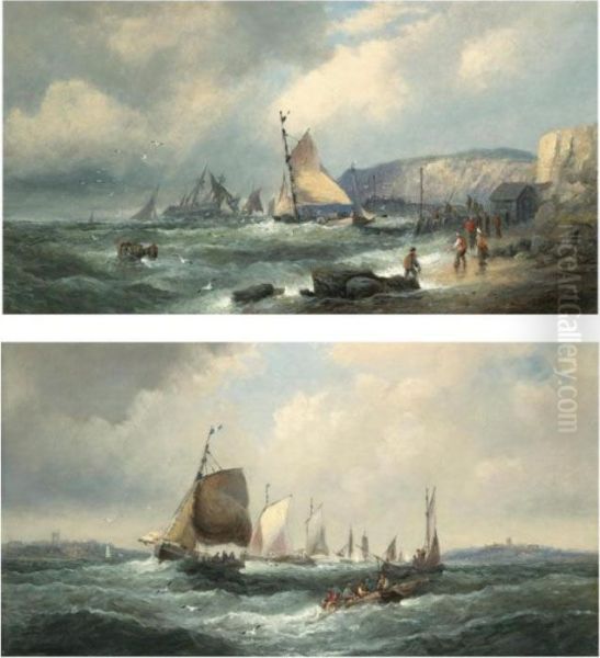 A Man-of-war Aground Off A Headland; Fishing Boats Off The Coast - view 1