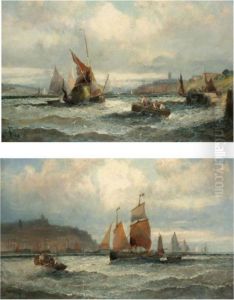 A Hay Barge Off Ramsgate; Fishermen Off Boulogne by William A. Thornley or Thornbery
