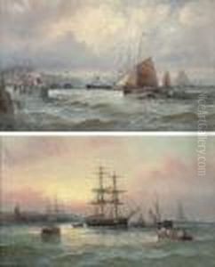 Crowded Waters Off A Channel Port; And Shipping At Dusk by William A. Thornley or Thornbery
