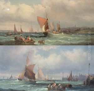 Fishing Boats Off A Harbour, And Another Similar by William A. Thornley or Thornbery