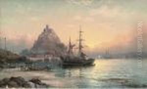 A Trading Brig At Anchor Before St. Michael's by William A. Thornley or Thornbery