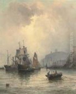 Congestion At The Harbour Mouth, Whitby by William A. Thornley or Thornbery
