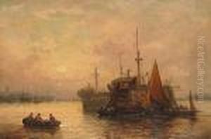 Tending The Hulk; And Figures On A Jetty