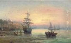 A Beached Brig At Rochester, Dusk