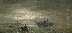 A Moonlit Marine Scene by William A. Thornley or Thornbery