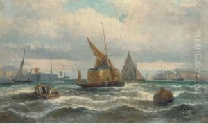 Hay Barges And Other Shipping In The Harbour by William A. Thornley or Thornbery