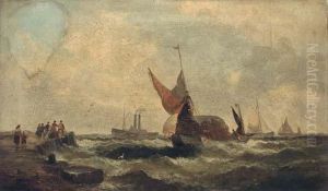 Shipping In A Swell; And Shipping Coming Into A Quay by William A. Thornley or Thornbery