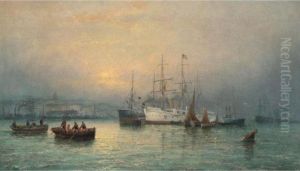 Harbour Scene With Steamboat