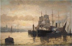 Shipping In Harbour by William A. Thornley or Thornbery