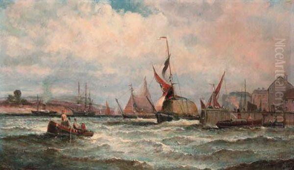 North Shields Fishing Boats On The Beach; And Hay Barges On Anincoming Tide - view 1