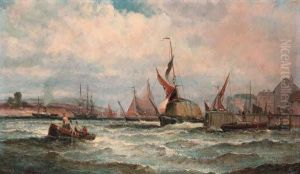 North Shields Fishing Boats On The Beach; And Hay Barges On Anincoming Tide
