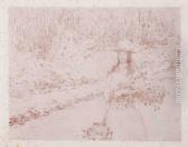 [jeune Fille Au Bouquet ; Falaises ; Abbaye Dans La Brume] - view 1