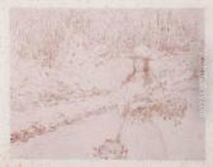 [jeune Fille Au Bouquet ; Falaises ; Abbaye Dans La Brume]